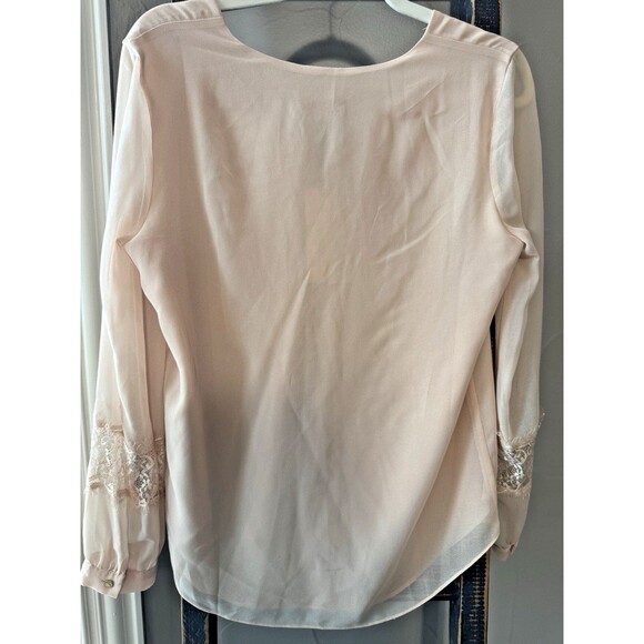 NEW!! CALVIN KLEIN Sz Small Sheer lined Lace inset Sleeve Blouse 79.50 MSRP - Picture 3 of 10